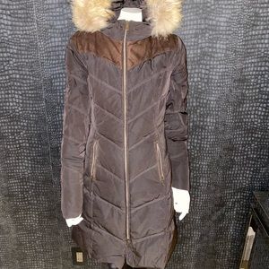 Husky brown down coat with fur hood